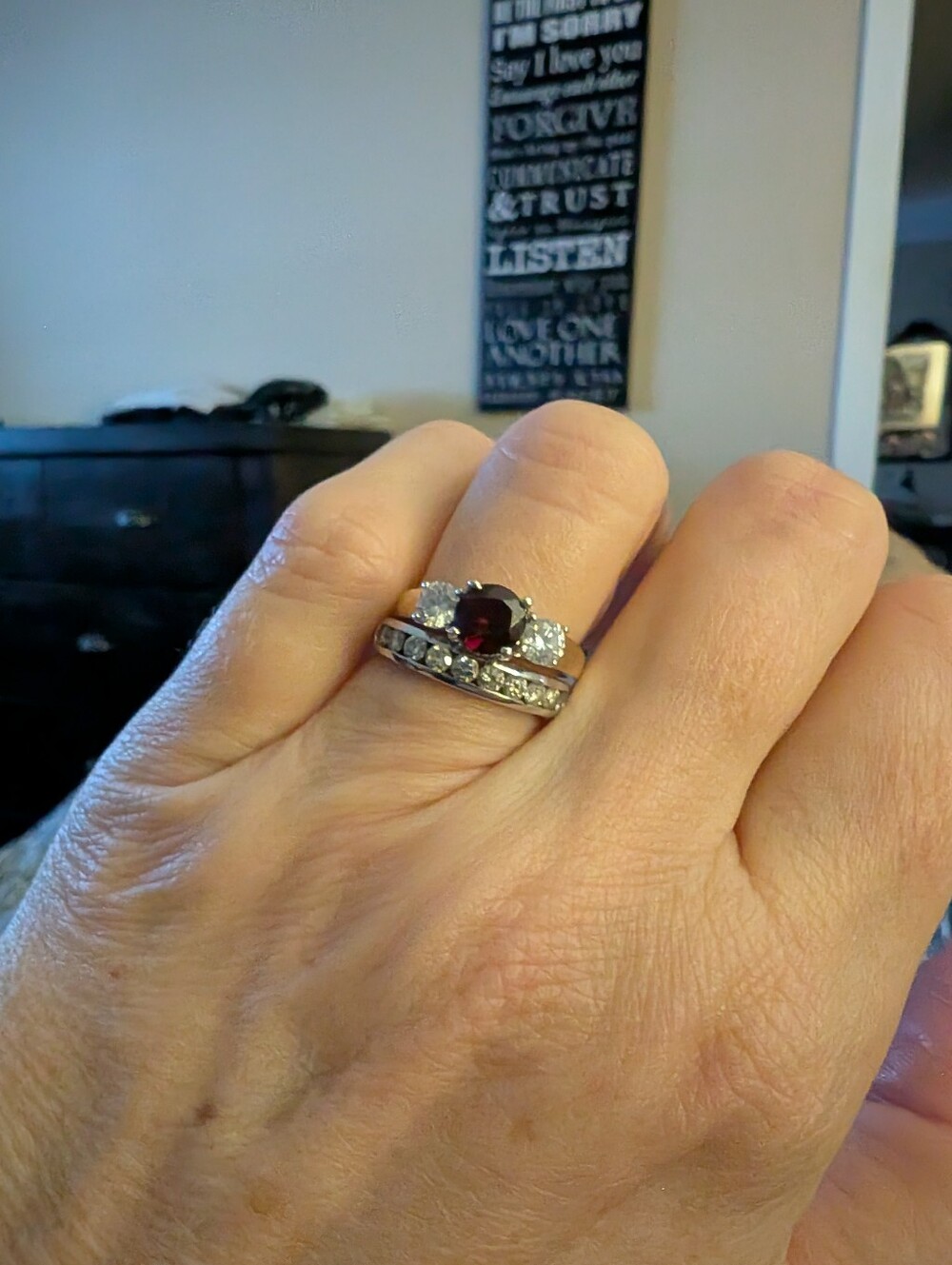Red Mozambique Garnet and Diamond 10K Yellow Gold Ring
